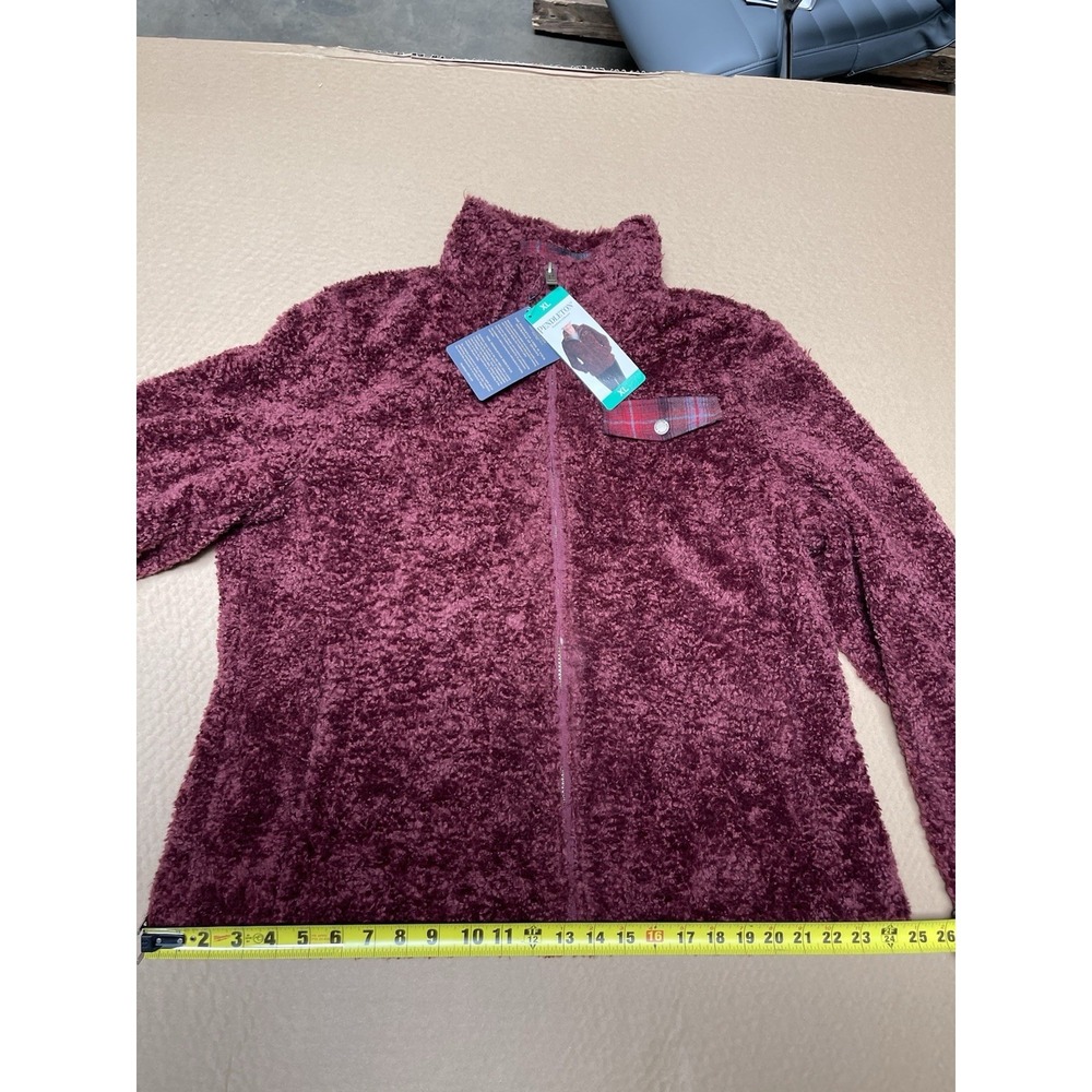Pendleton Jacket Womens Large Burgundy Sherpa Fleece Deep Pile Full Zip Coat XL
